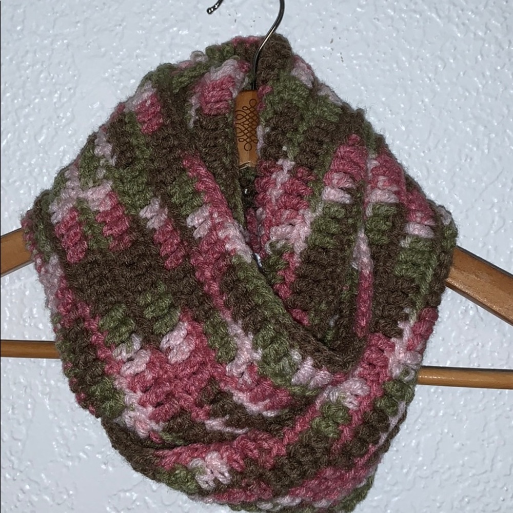 Pink camo crochet Infinity scarf handmade scarves